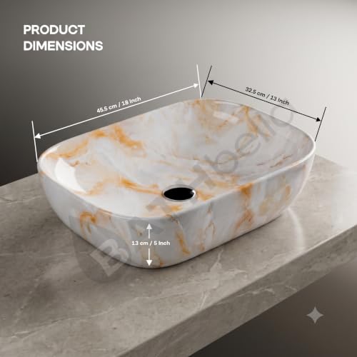 Image of Designer Ceramic Wash Basin For Bathroom | Over Counter Bathroom Basin | Counter Top Bathroom Sink | Wash Basin For Restaurant, Hotel (18 x13 x 5 Inch) (102)