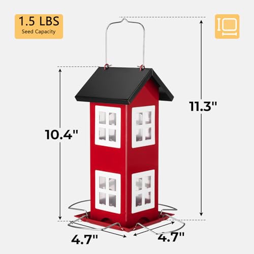 Veehoo-Bird-House-Feeders-for-Outdoors-Hanging-Metal-Wild-Bird-House-Feeders-with-4-Ports-Country-House-Design-Garden-Yard-Decor-Hanging-Bird-Feeder-for-Outside-Large-Capacity-Red Veehoo Bird House Feeders for Outdoors Hanging Metal Wild Bird House Feeders with 4 Ports Country House Design Garden Yard Decor Hanging Bird Feeder for Outside Large Capacity Red