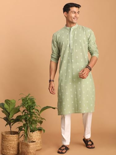 Image of Shvaas By Vastramay Men's Green Cotton Kurta