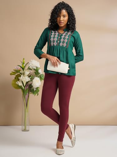 Image of ONE SKY Women Full Length Leggings | Cotton Modal Spandex Blend | High Waist Stretchable & Bio-Washed Fabric | Colour-Lock Technology | Comfortable Leggings for Women