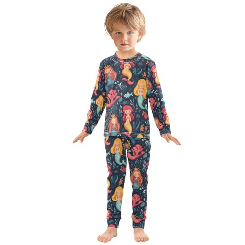 ALAZA Coral Reef Fish Mermaid Pajamas Long Sleeve Sleepwear 2-Piece Pajama Set3