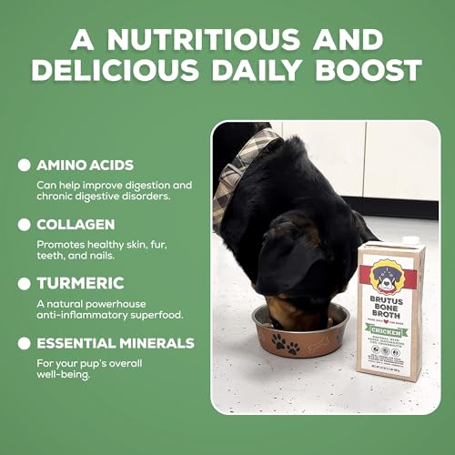 Image of Brutus Chicken Broth for Dogs - All Natural Chicken Bone Broth Liquid with Chondroitin Glucosamine Turmeric -Human Grade Food Toppers for Picky Eaters & Dry Food -Tasty & Nutritious- Pack of 2