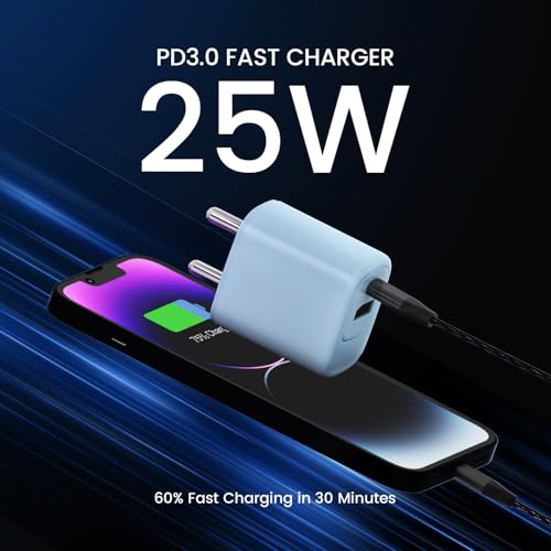 Image of DeperAI 25W 2-in-1 Fast Charger[MFi-Certified], Compatible with iPhone, Samsung, Realme, Redmi, Android, Oppo, Vivo, iPad, and Others, Wall Adapter GaN III PD3.0 Charger, Supports UFCS, Wrap (Blue)