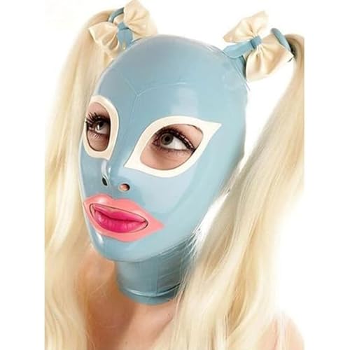 PRLBESL Casco de LáTex con Peluca de Cola de Caballo Rubia Doble MáScara De Goma con Cremallera Trasera Abierta Ojos y Boca(Size:M-57CM)