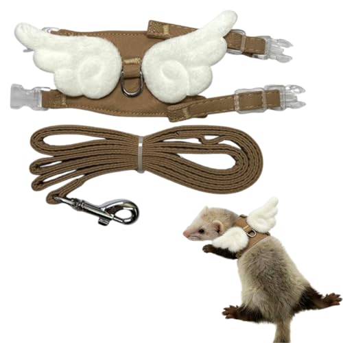 Image of Ferret Harness and Leash with Adjustable Buckle for Small Pets, Soft Breathable Walking Vest with Angel Wings for Guinea Pig, Bunny, Rabbit, Kitten, Chinchilla (Coffee)