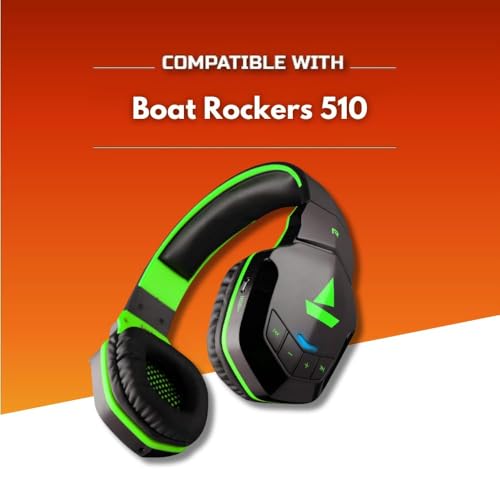 Image of Crysendo Headphone Cushion for Boat Rockers 510 Headphones | Replacement Ear Cushion Foam Cover Ear Pads Soft Cushion | PU Leather & Soft Foam (Black+Green)