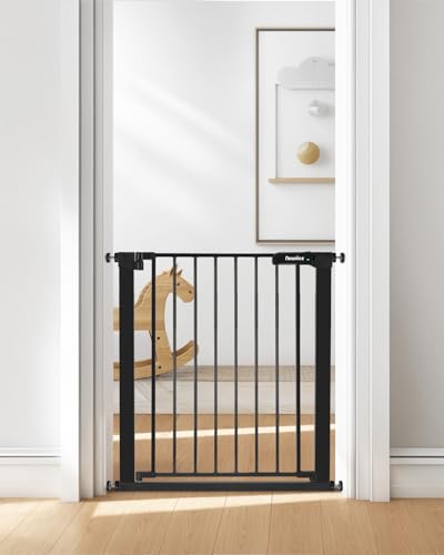 Image of Newnice 29.7"-32.3" Narrow Baby Gate,Easy Install with Auto Close, Fit for Small Stairs & Doorways, Pressure Mounted Gate with Door, No Drill Wall Protected, Pet Gate for Dog,Cat, No Extensions,Black