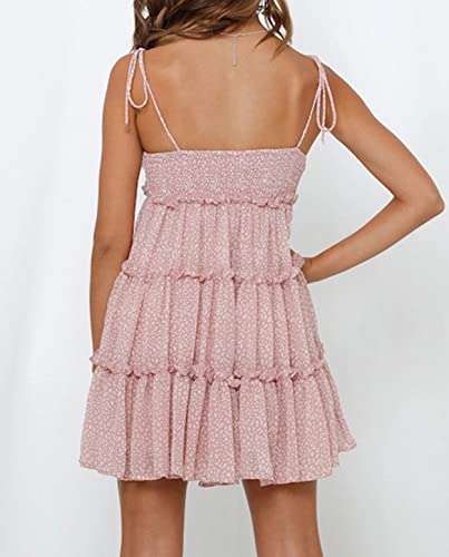 Image of Mansy Womens 2026 Summer Floral Mini Dress Boho Flowy Skater Dresses Short Sleeveless Ruffle Spaghetti Strap Dress