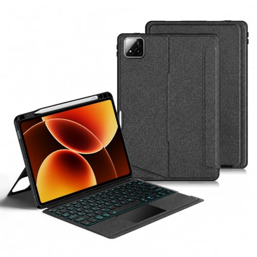 Image of ProElite Wireless Bluetooth TouchPad Keyboard Case for Mi Pad 8 /8 Pro 11.2 inch, Magnetic Detachable Bluetooth TouchPad Keyboard Mi Pad 8 /8 Pro with Built-in 7-Colors Backlit & Pen Holder, Black