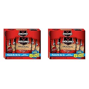 Jack Link’s Beef Jerky 5 Count Multipack, Original, 5, 0.625 oz. Bags – Flavorful Meat Snack for Lunches, Ready to Eat – 7g of Protein, Made with 100% Beef – No Added MSG** or (Pack of 2)
