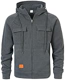 MEDUOLA Sudadera Cremallera Hombre con Capucha Invierno Chaqueta Cargo Manga Larga Múltiples Bolsillos Grueso Cálido para ​Deportes al Aire Libr (XXL,Gris Oscuro)