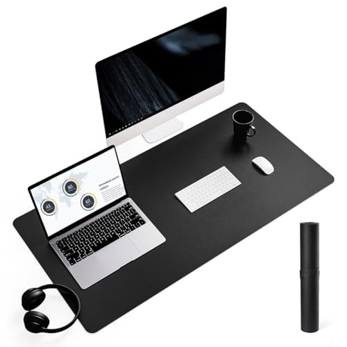 YSAGi Non-Slip Leather Desk Pad L Size, Waterproof Laptop Computer Desk Keyboard Mat, Table Protector Blotter Mat, Large Mouse Pad for Office/Work/Home/Decor(Black, 35.4" x 17") Black 35.4"