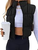 Athlisan Womens Cropped Puffer Vest Zip Up Stand Collar Lightweight Sleeveless Padded Gilet with Pockets(Black-S)