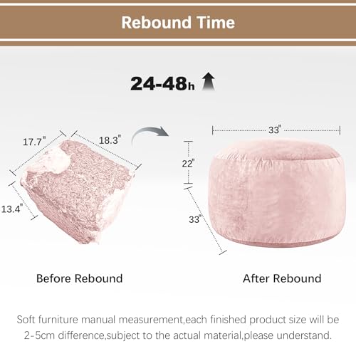 Image of Bean Bag Chairs for Adults - Memory Foam Furniture BeanBag Chair - Kids /Teens Sofa with Soft Micro Fiber Cover - Round Fluffy Couch for Living Room Bedroom College Dorm - 3 ft, Pink