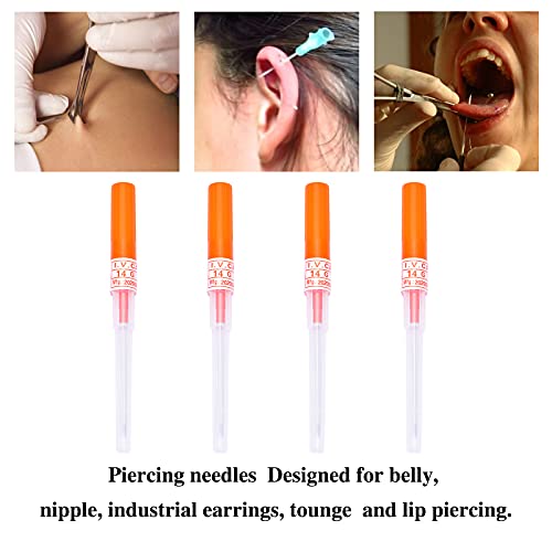15Pcs Mixed Catheter Piercing Needles,14G 16 18G 20G 22G Disposable Stainless Steel Needles Piercing For Belly Navel Lip Eyebrow Navel Earrings Piercing #TOP7
