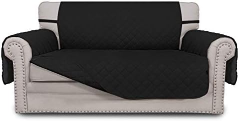 Easy-Going Sofa Slipcover Reversible Loveseat Cover Water Resistant Couch Cover Furniture Protector with Elastic Straps for Pets Kids Children Dog Cat (Loveseat, Black/Black)