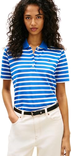Tommy Hilfiger Damen Poloshirt Kurzarm 1985 Pique Regular Fit, Blau (Breton STP Blue Orbit/Ecru), L – Ansicht 1