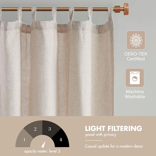 Image of Madison Park Linen Blend Curtain Window, Thermal Insulated Fleece Lining, Living Room Decor Light Filtering Drape for Bedroom, 1-Single Panel Pack Fits 1.25 inch Rod, Beals, 50x84 Tab Top, Natural