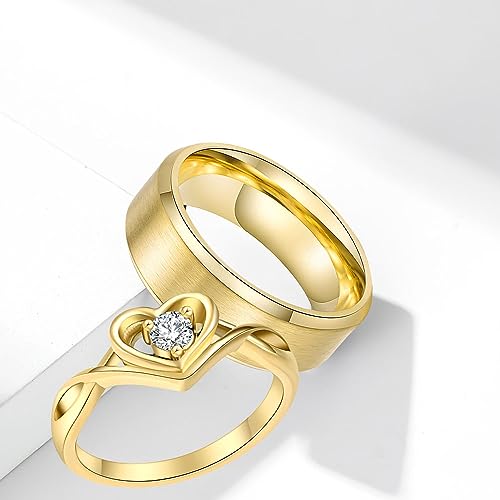 Customized Couples Rings Matching Heart Promise Rings for Him and Her Set CZ Engagement Rings for Women Custom Engraved Ring Men's Wedding Bands Tungsten4