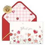 Whaline 24 Pack Valentine's Day Thank You Cards with Envelope Stickers Watercolor Floral Heart Greeting Cards Red Pink Flower Blank Note Card for Wedding Bridal Shower, 4 x 6 Inch