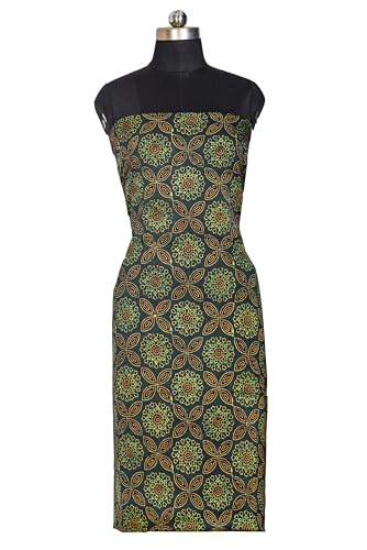 Image of Ethnics of Kutch Womens's Ajrakh Modal Silk Natural Dye Hand Block Print Unstitched Kurta Fabric
