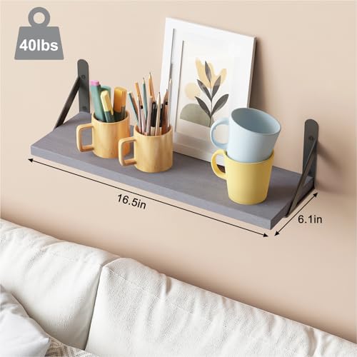Image of YGEOMER 16.5 Inch Floating Shelves for Wall, Farmhouse Wall Shelves for Bedroom, Bathroom Storage, Living Room and Kitchen Decor (Set of 6 Grey)