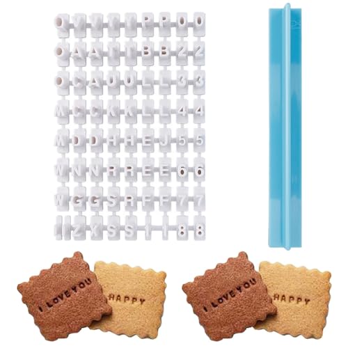 INGJIA Set di francobolli per Biscotti,72 Lettere Pasta di Zucchero Timbro per Biscotti con Lettere dell'alfabeto stampini per Biscotti Biscotti goffratura Strumenti per Decorare Biscotti