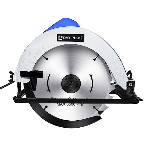 1200W Corded Circular Saw, 5500RPM Pure Copper Motor Electric Circular Saw with Aluminum Blade Housing, Saw Blade(185mm 24T), Max Cutting Depth 55mm, Ideal for Wood Cutting (Circular Saw)
