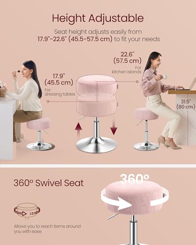 Image of VASAGLE Adjustable Bar Stools Set of 2, 360 Swivel, PU Leather, Thick Cushion, for Kitchen, Dining Room Bedroom, Modern, Jelly Pink
