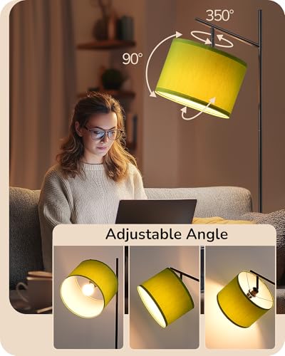 Image of EDISHINE Modern Floor Lamps for Living Room, 64.7 inch Green Standing Lamp | 3 Color Temperatures, Bulb Included, Adjustable Linen Shade, Foot Switch, Minimalist for Bedroom, Living Room, Office