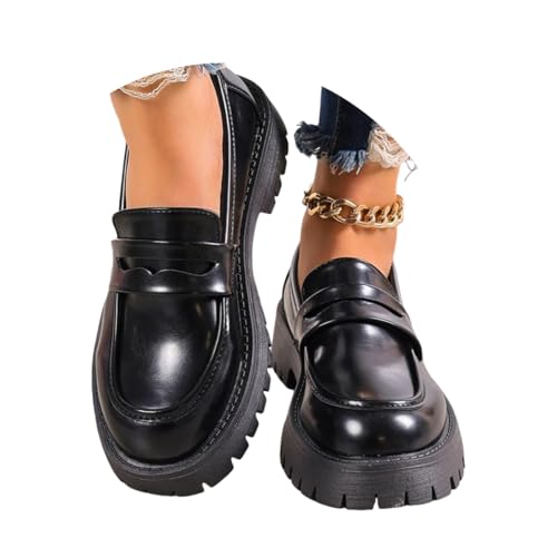 ticticlily Loafers Damen Plateau Bequem Slipper Sommer Elegant Business Casual Mokassin Schuhe C Schwarz 36 EU