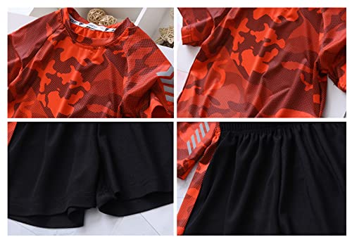 Image of Boys Summer Clothing Sets Kids Outfit Set Camouflage Short Sleeve T-Shirt+ Shorts Sportswear 3-13Years