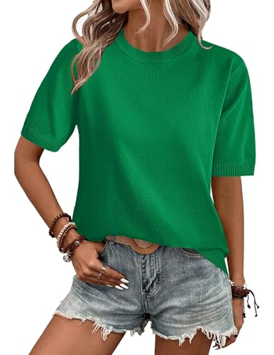 Image of Zeagoo Womens Summer Tops Dressy Casual Short Sleeve Sweaters Crew Neck Lightweight Knit Tops Loose Blouse Basic Shirts