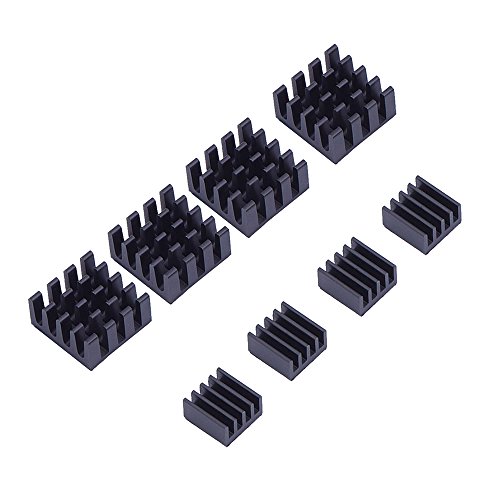 Mudder 8 Piece Black Aluminum Heatsink Cooler Cooling Kit for Raspberry Pi 3