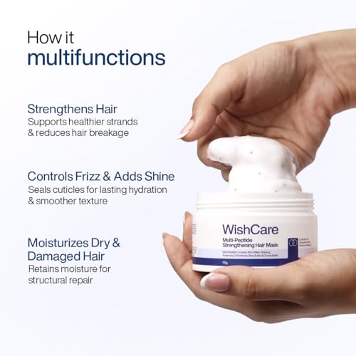 Image of WishCare Strengthening Hair Mask for Frizzy, Dry & Damaged Hair, 110 ml | Multi-Peptide Hair Mask for Hairfall Control & Damage Repair, With Rice Water & Rosemary, Deep Conditioning & Moisturizing