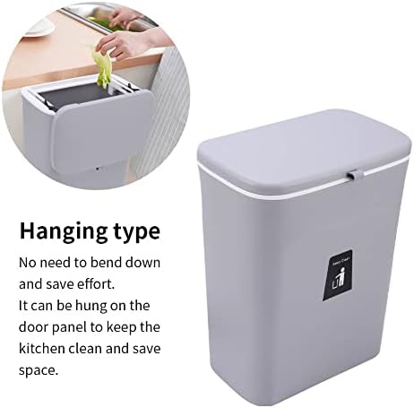 Kisbeibi Hanging Trash Can with Sliding Lid,Wall Mounted Waste Bin with cover,for Cupboard/Bathroom/Bedroom/Office(Grey,size:10L)