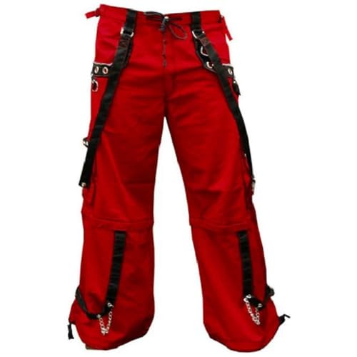 Gothic Men's Gothic Red Trouser Red Threads Black Straps Punk Rock Metal Chain Cyber/USA