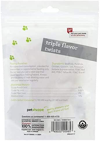 Triple Flavor Rawhide Twists Dog Treats. with Real Chicken, Porkhide and Beefhide (2-10 Packs)