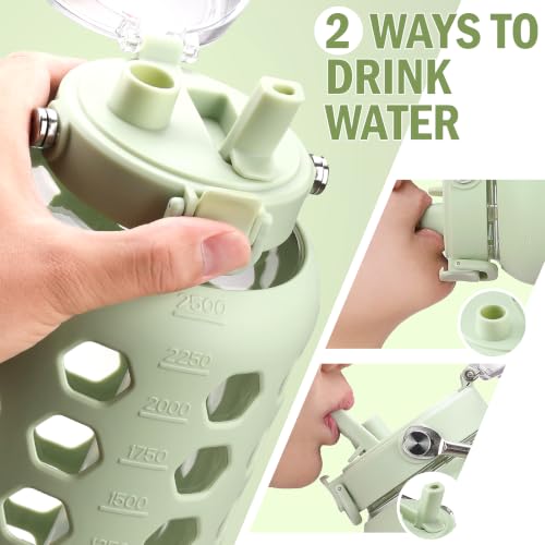 Image of MUKOKO 84 oz Glass Water Bottle, Stainless Steel Handle, Green