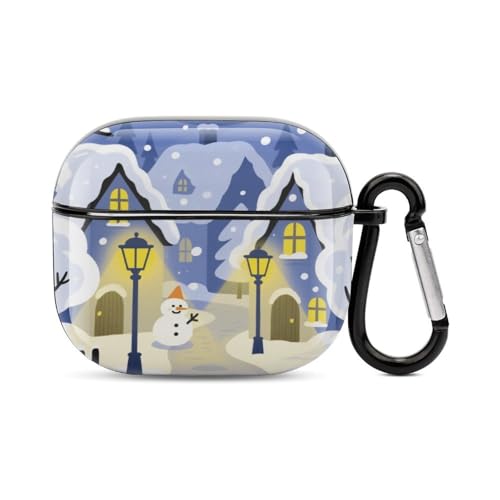 Custodia per cuffie Bluetooth con stampa di Snowflake Town antiurto in policarbonato copertura completa compatibile con ricarica wireless e AirPods terza generazione con fibbia di sicurezza