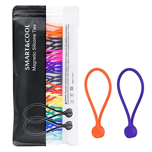 SMART&COOL Reusable Silicone Magnetic Cable Ties for Bundling and Organizing, Holding Stuff, Book Markers, Fridge Magnets, or Just for Fun, Assorted Color, 7.16'' (30-Pack, Multi)