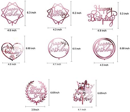8 Pack Happy Birthday Cake Topper, CBGGQ Acrylic Cupcake Topper for Various Birthday Party Cake Decoration for Girls Kids Baby Birthday Wedding Mother Cake Decorations Supplies (Pink Rose Gold)