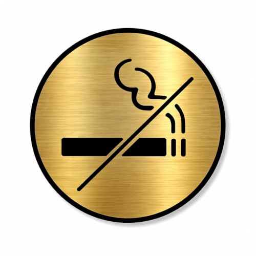 Image of Premium 5.8 Inch Golden No Smoking Sign Board | Brushed Gold Acrylic Round Signage with Self-Adhesive Tape | Professional Warning Plate for Office, Hotel, Cafe, Hospital, School & Business