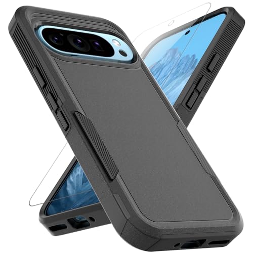 for-Google-Pixel-9-Pixel-9-Pro-Case-Dual-Layer-Protective-Heavy-Duty-Cell-Phone-Cover-Shockproof-Rugged-with-Screen-Protector-Military-Protection-Bumper-Tough-Google-Pixel-99-Pro-Black for Google Pixel 9 / Pixel 9 Pro Case: Dual Layer Protective Heavy Duty Cell Phone Cover Shockproof Rugged with Screen Protector - Military Protection Bumper Tough - Google Pixel 9/9 Pro, Black - Image 1