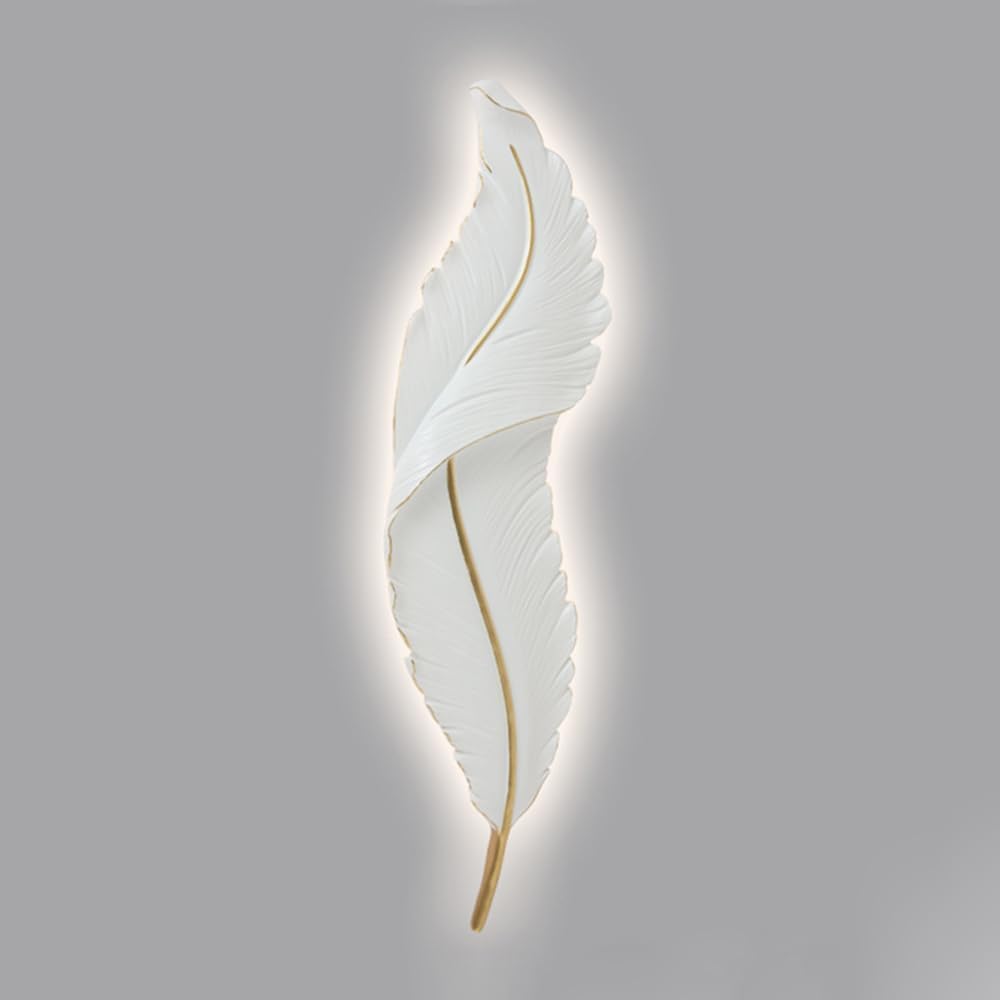 Modern Feather Wall Light LED Wall Sconce Lighting - Feather Design Wall Lamp, 3 Color Temperature Resin Wall Sconces Compatible with Bedroom Living Room Hallway Entrance