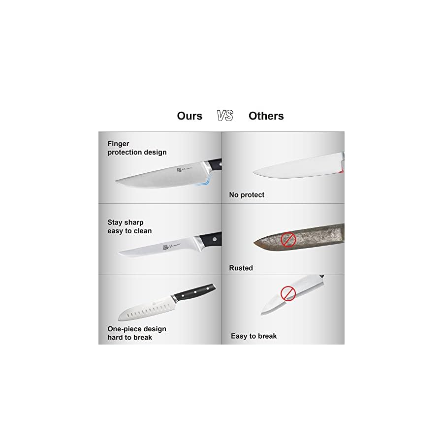 Hanmaster Knife Set, 14 Pieces German Steel Knife Sets for Kitchen with Block, Kitchen Scissors, Sharp Kitchen Knife Set for Home and Restaurants, Classic Elegant Black