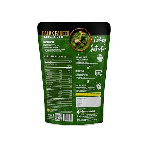 Image of FzyEzy Freeze-Dried Palak Paneer | Authentic Indian Spinach & Cottage Cheese Curry | Ready-to-Eat Meal | Gluten-Free, Preservative-Free | Real Taste & Aroma | 50g Pack