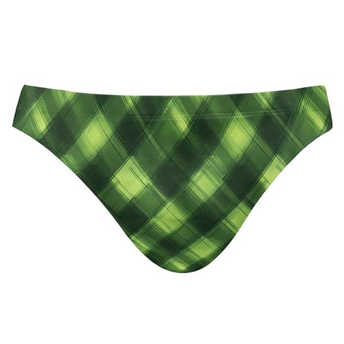 Mens Swim Briefs Green Buffalo Check Plaid Swimwear Bikini Swimsuit XL B0403490