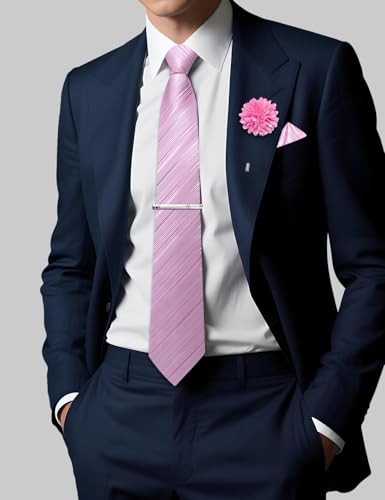 Image of DiBanGu Silk Pre-tied Ties for Men Formal Adjustable Necktie Set | 6PCS,Zipper Tie,Pocket Square,Cufflinks,Tie Clip & Lapel Pin,Wrinkle-Resistant,Premium Gift Box,Formal Business Wedding Party