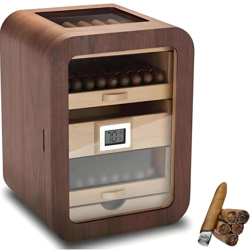 Cigarrskåp, cigarrhumidorskåp, fönsterhumidor för cigarrer, med hygrometer och luftfuktare, 4 lådor, lyxgåva för män Brown